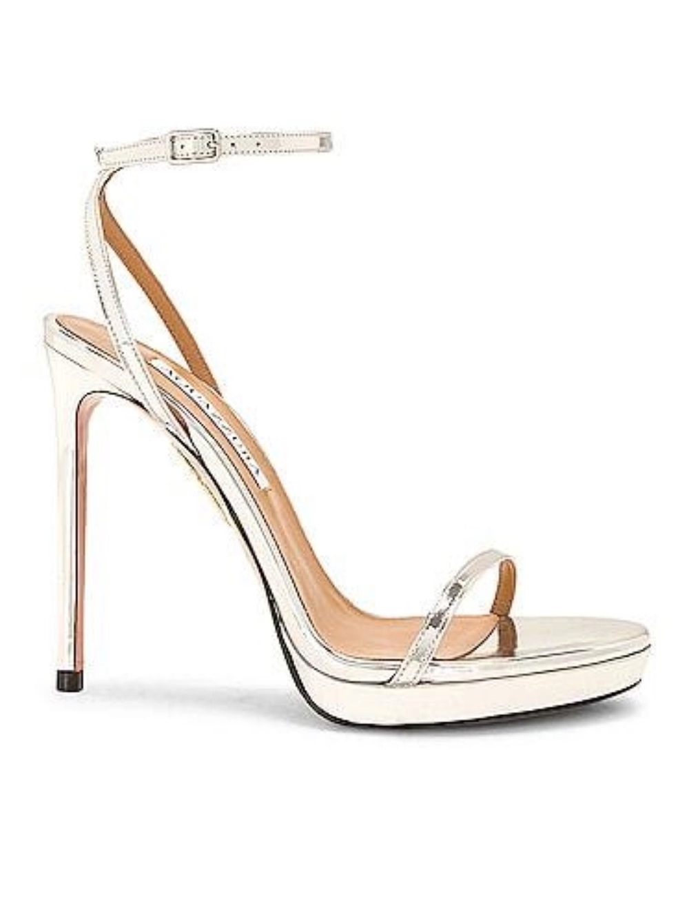 Aquazzura Silver Metallic Stiletto Ankle-Strap Sandal